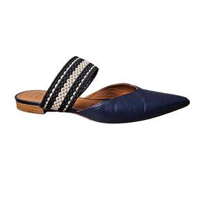 Malone Souliers Hannah x ROKSANDA Navy Leather Maisie Pointed Toe Flat Mules